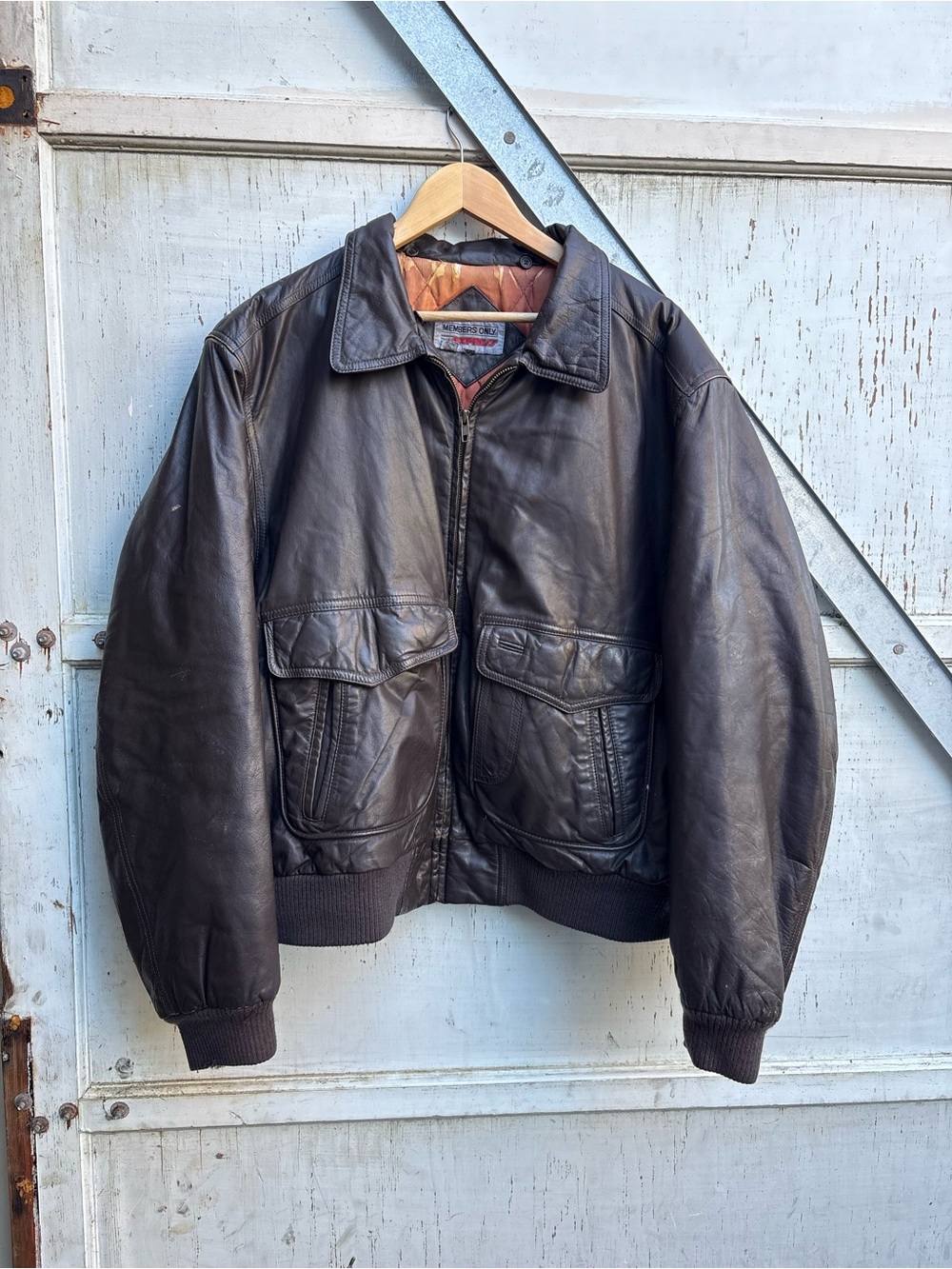 Vintage 90s Members Only Brown Leather Bomber Military Style Flight Jacket XL